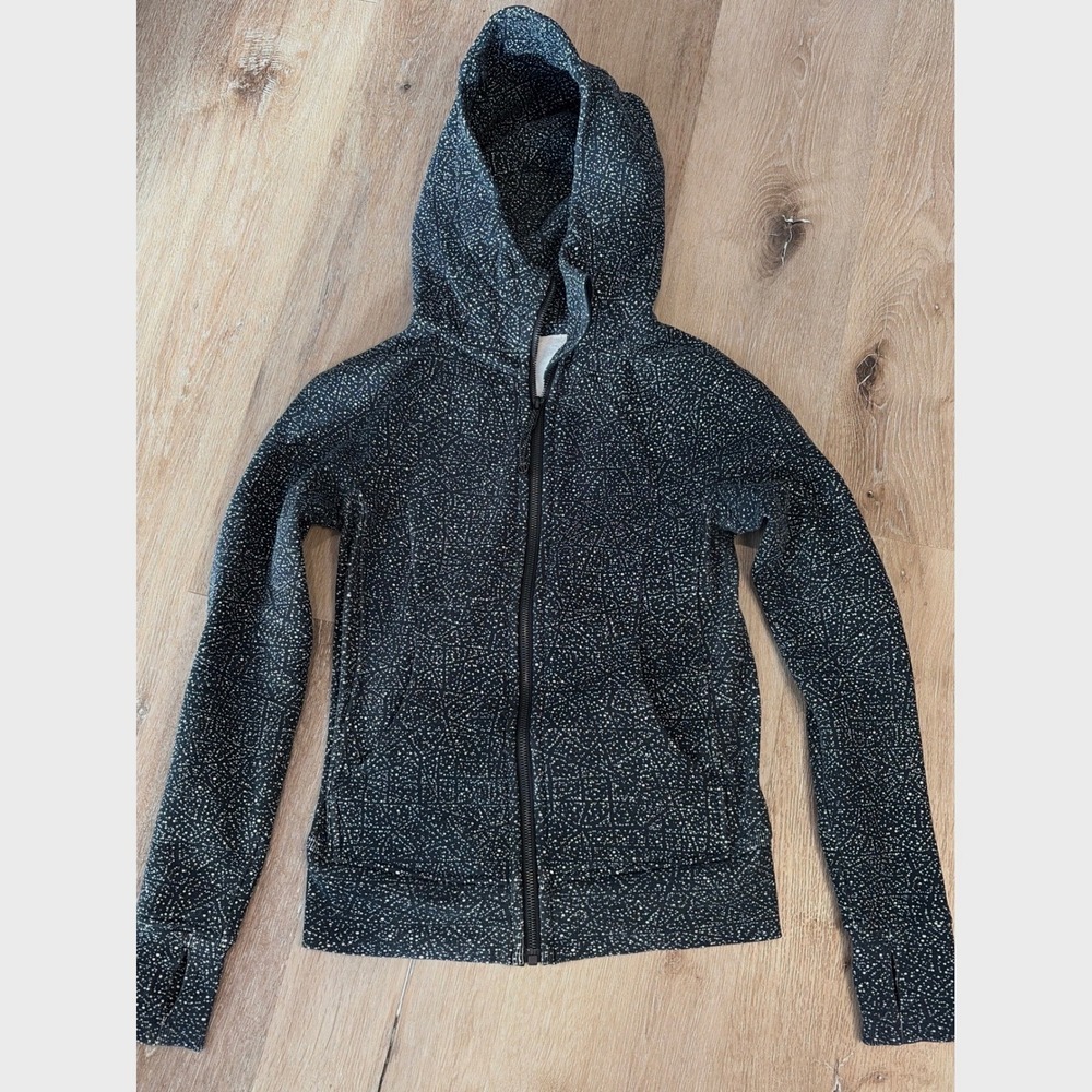 Lululemon Scuba Full Zip Hoodie Black White Speckled Dot Size 2